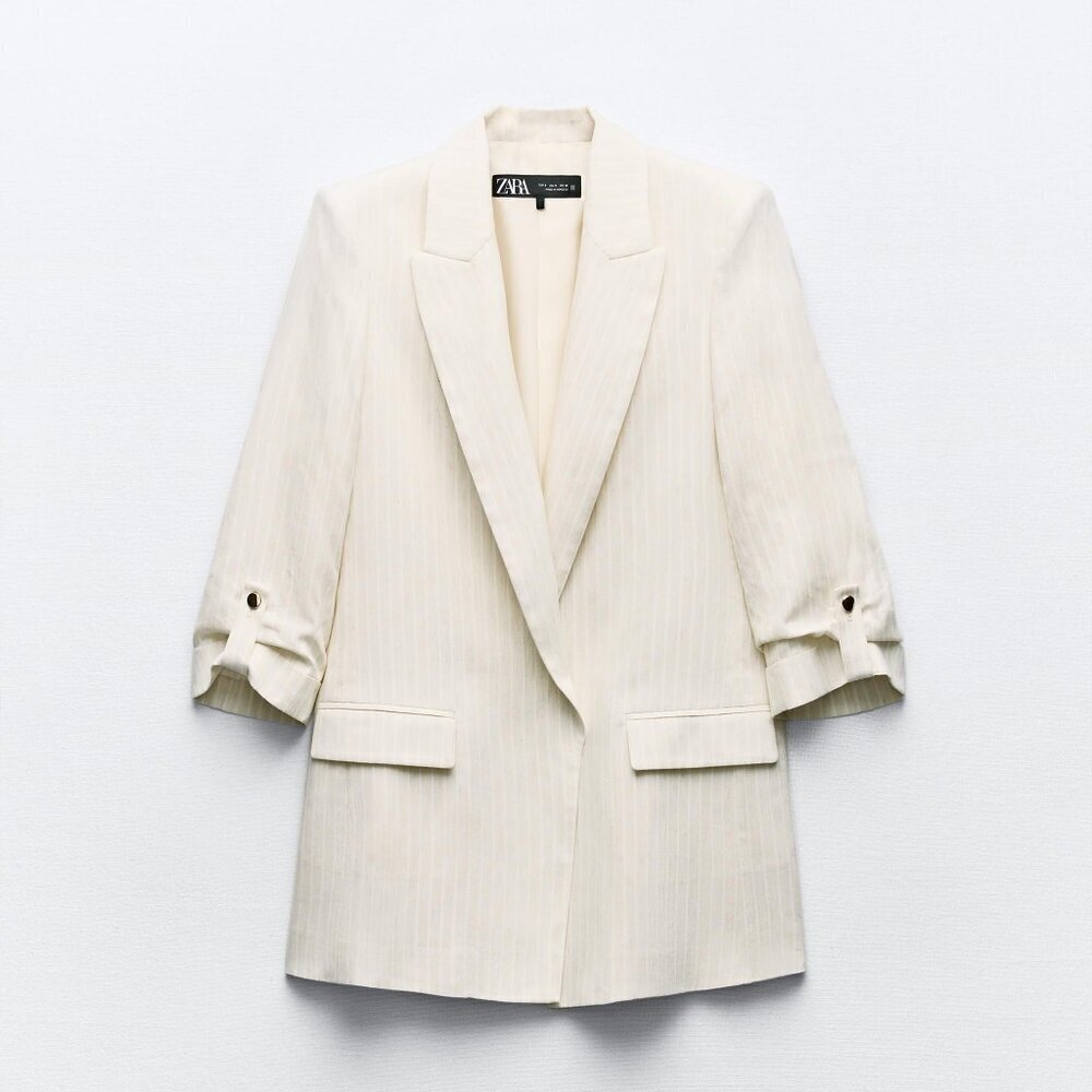 ZARA LINEN BLAZER WITH ROLLED-UP SLEEVES